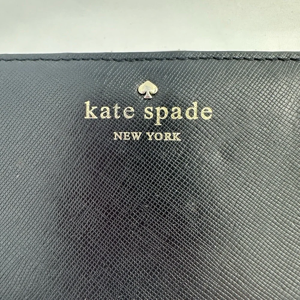 Kate Spade New York Black Folding Wallet Logo Zipper Credit Card Gold Hardware